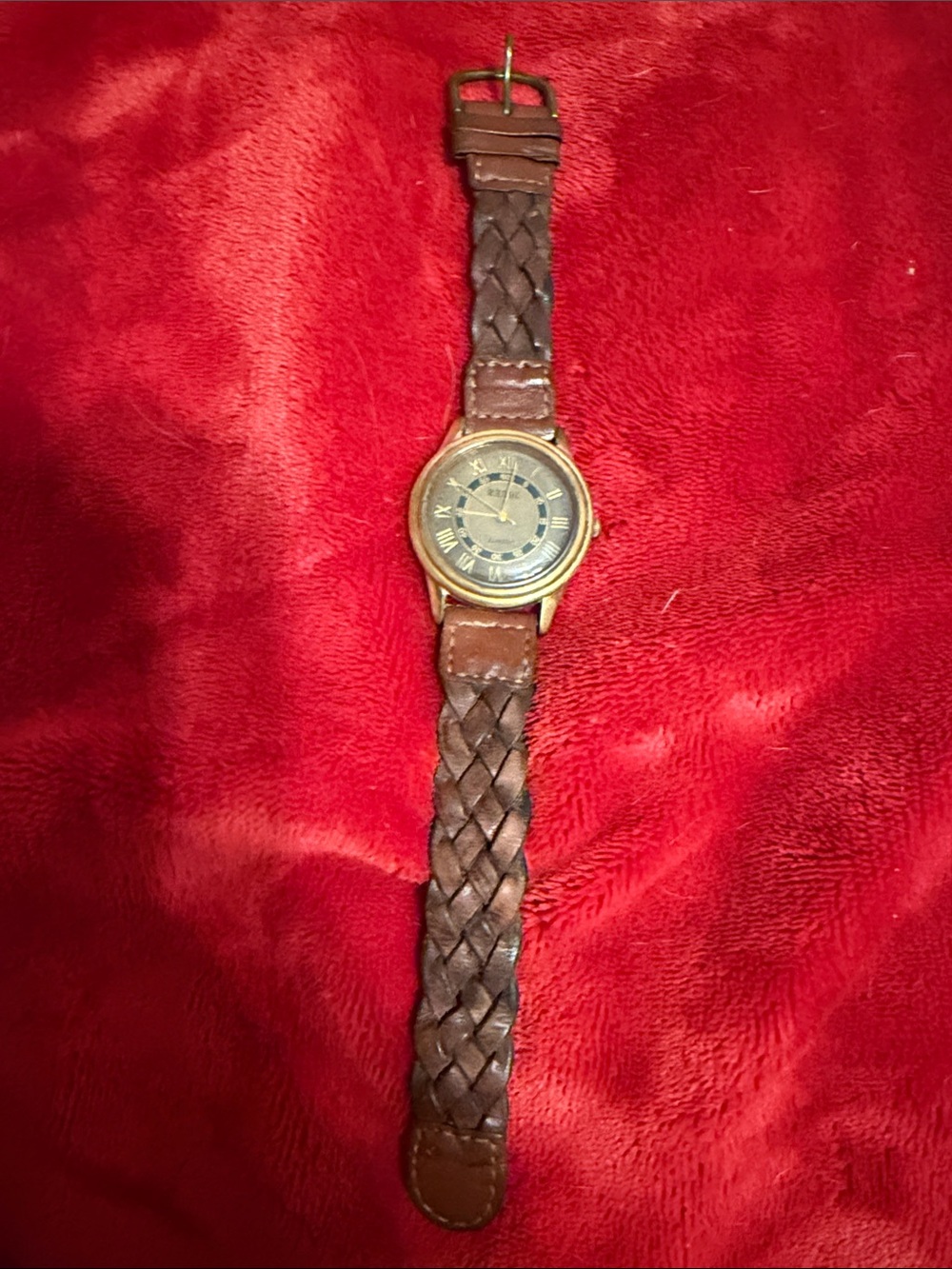 Relic Braided Brown Leather Watch with Gold-Tone Case (needs new battery)
